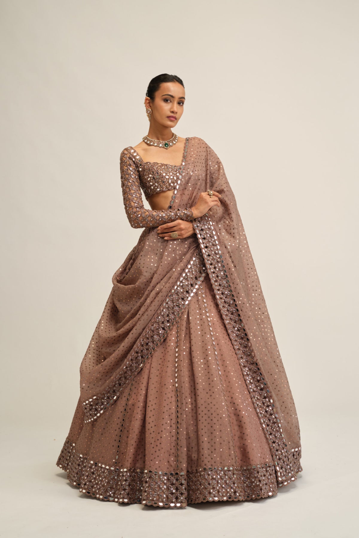 Deep Beige Sequins Embroidered Lehenga Set