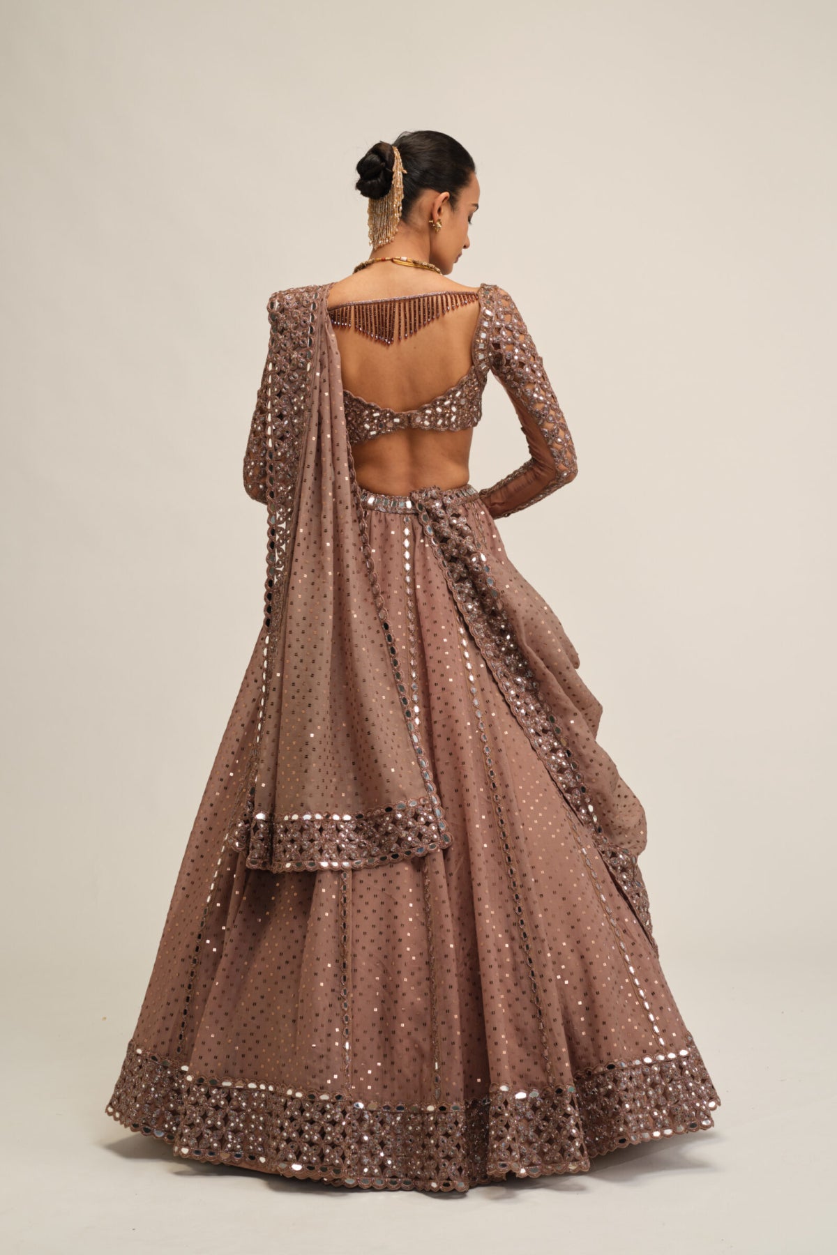 Deep Beige Sequins Embroidered Lehenga Set