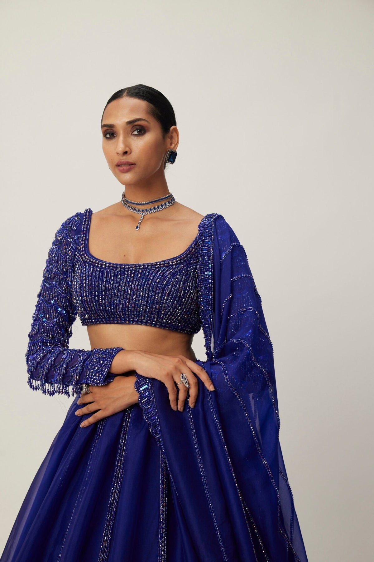 Cocktail Blue Organza Lehenga Set- Ready to ship