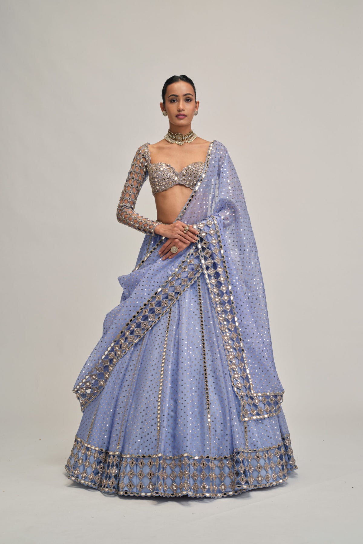 Dew Blue Cutwork Sleeve Lehenga Set