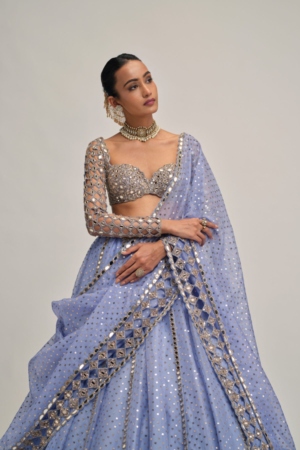 Dew Blue Cutwork Sleeve Lehenga Set