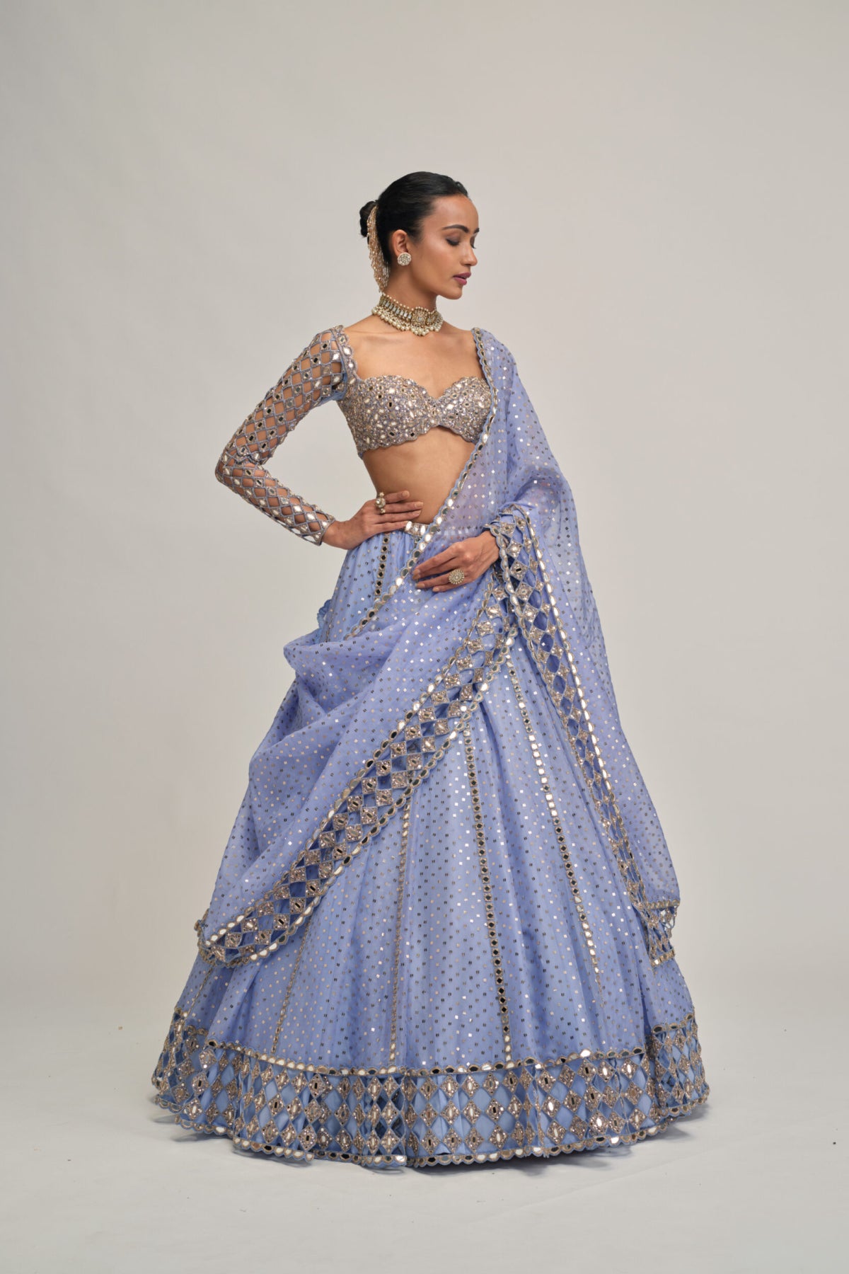 Dew Blue Cutwork Sleeve Lehenga Set