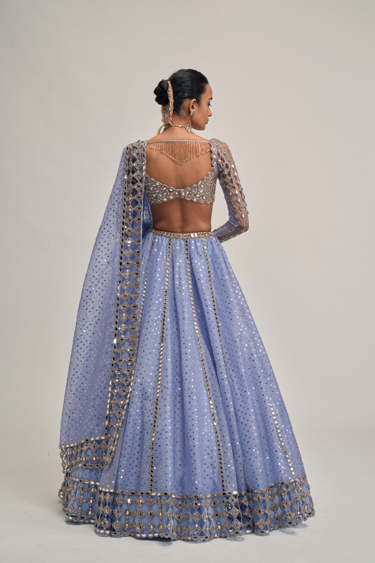 Dew Blue Cutwork Sleeve Lehenga Set