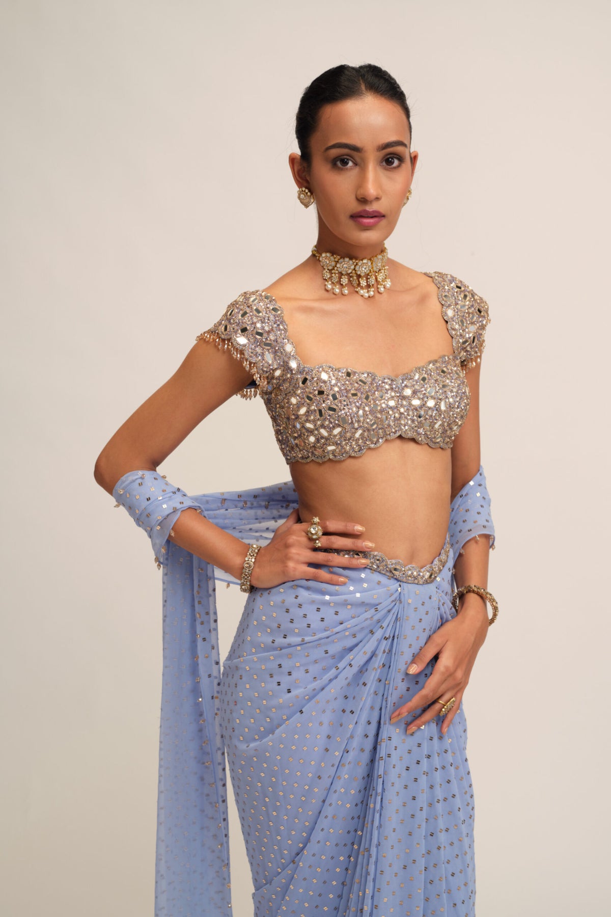 Dew Blue Draped Skirt Set
