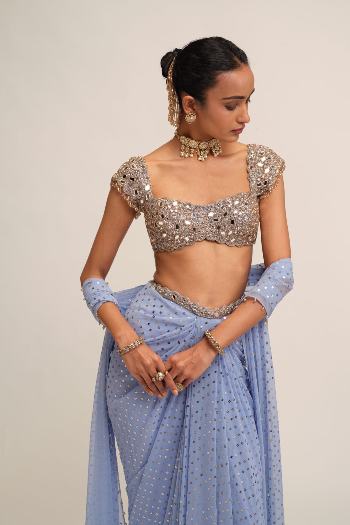 Dew Blue Draped Skirt Set