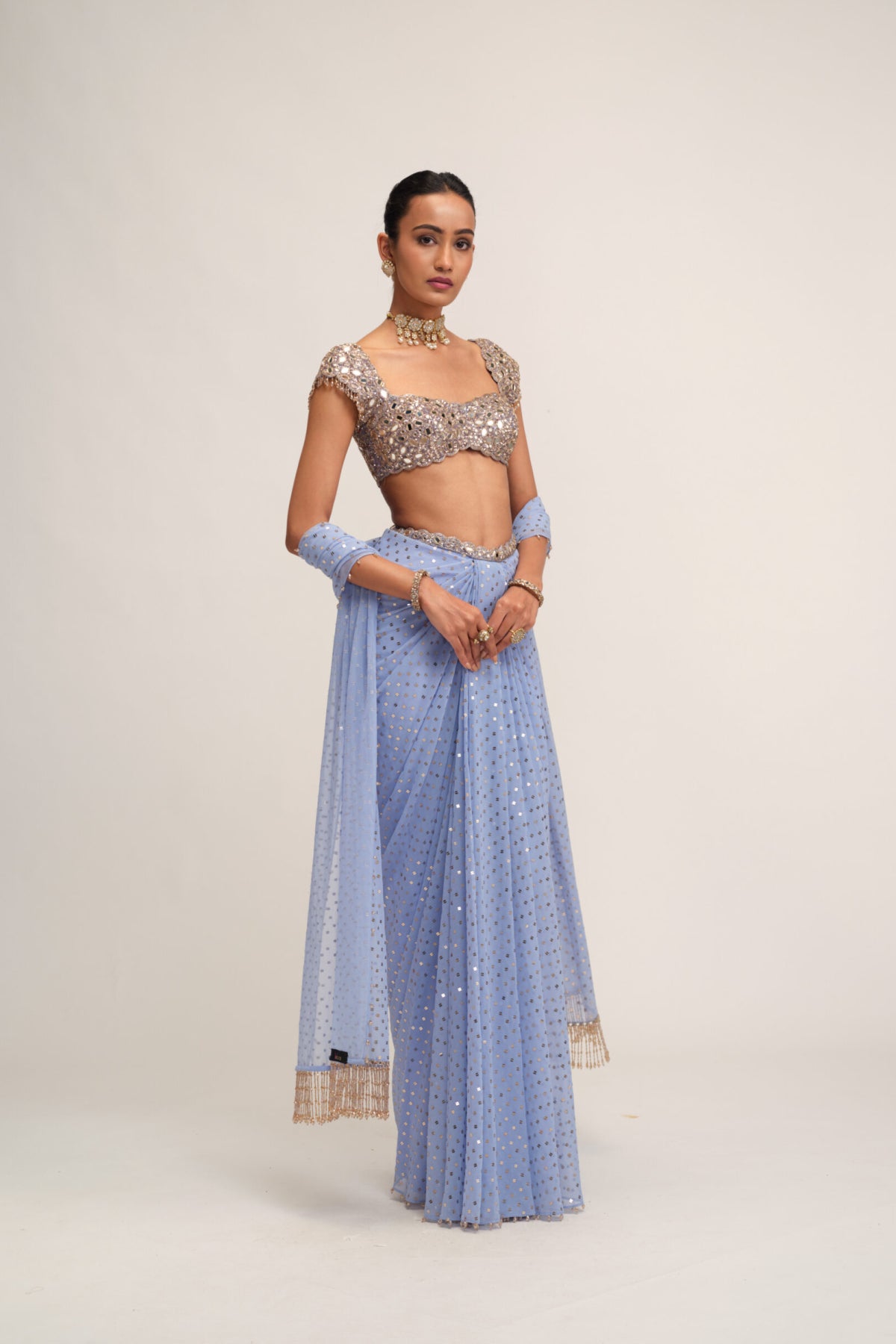 Dew Blue Draped Skirt Set