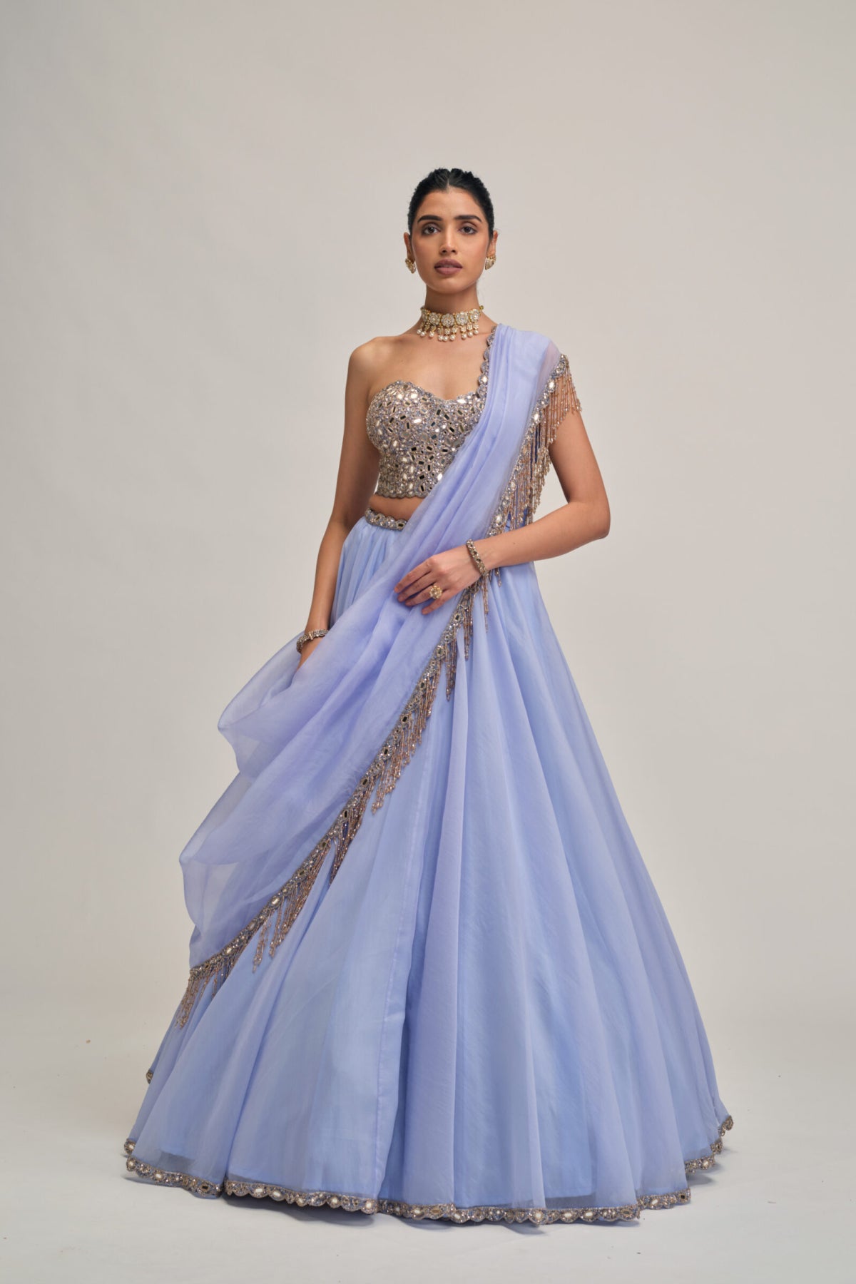 Dew Blue Organza Lehenga Set