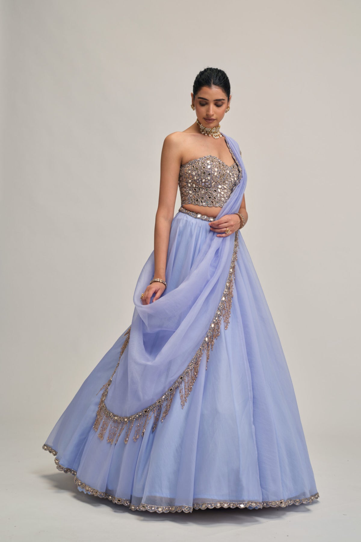 Dew Blue Organza Lehenga Set