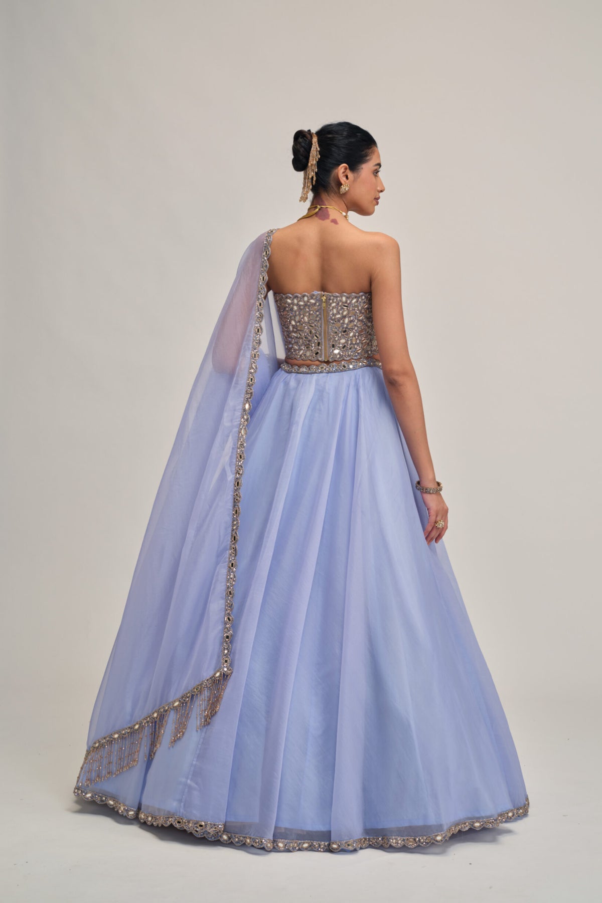Dew Blue Organza Lehenga Set