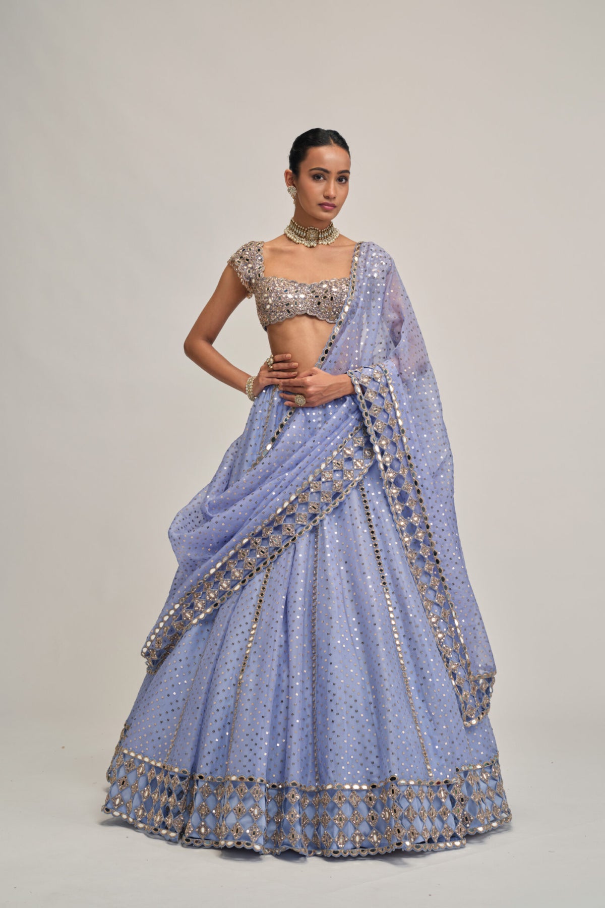 Dew Blue Sequins Embroidered Lehenga Set