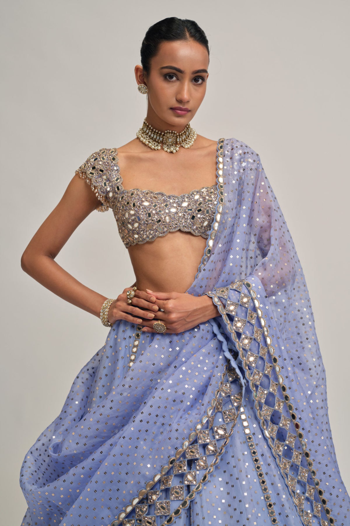 Dew Blue Sequins Embroidered Lehenga Set