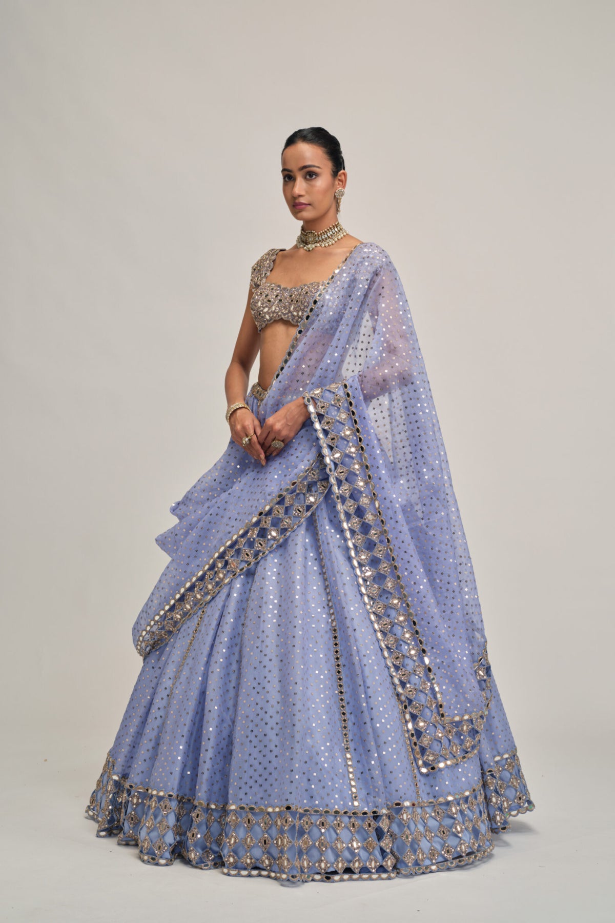 Dew Blue Sequins Embroidered Lehenga Set