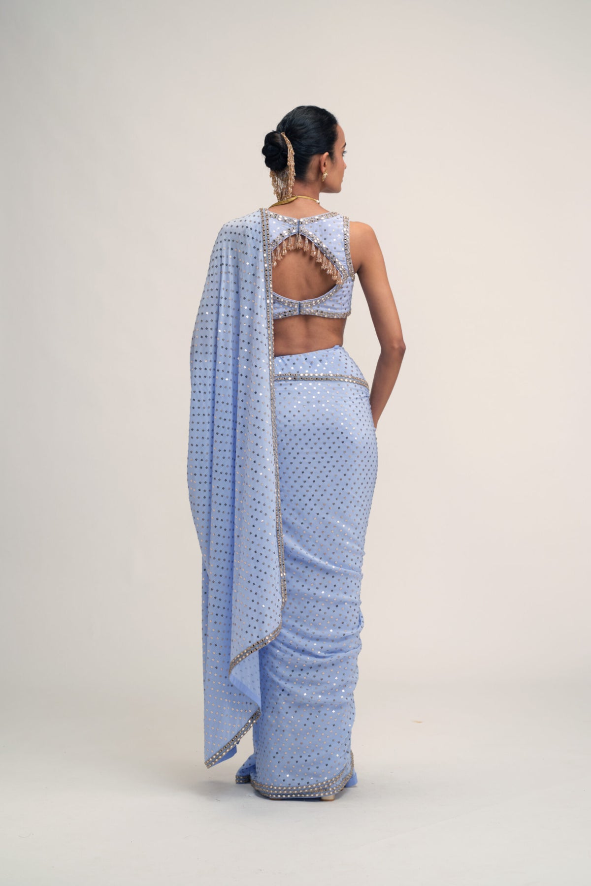 Dew Blue Sequins Embroidered Saree Set