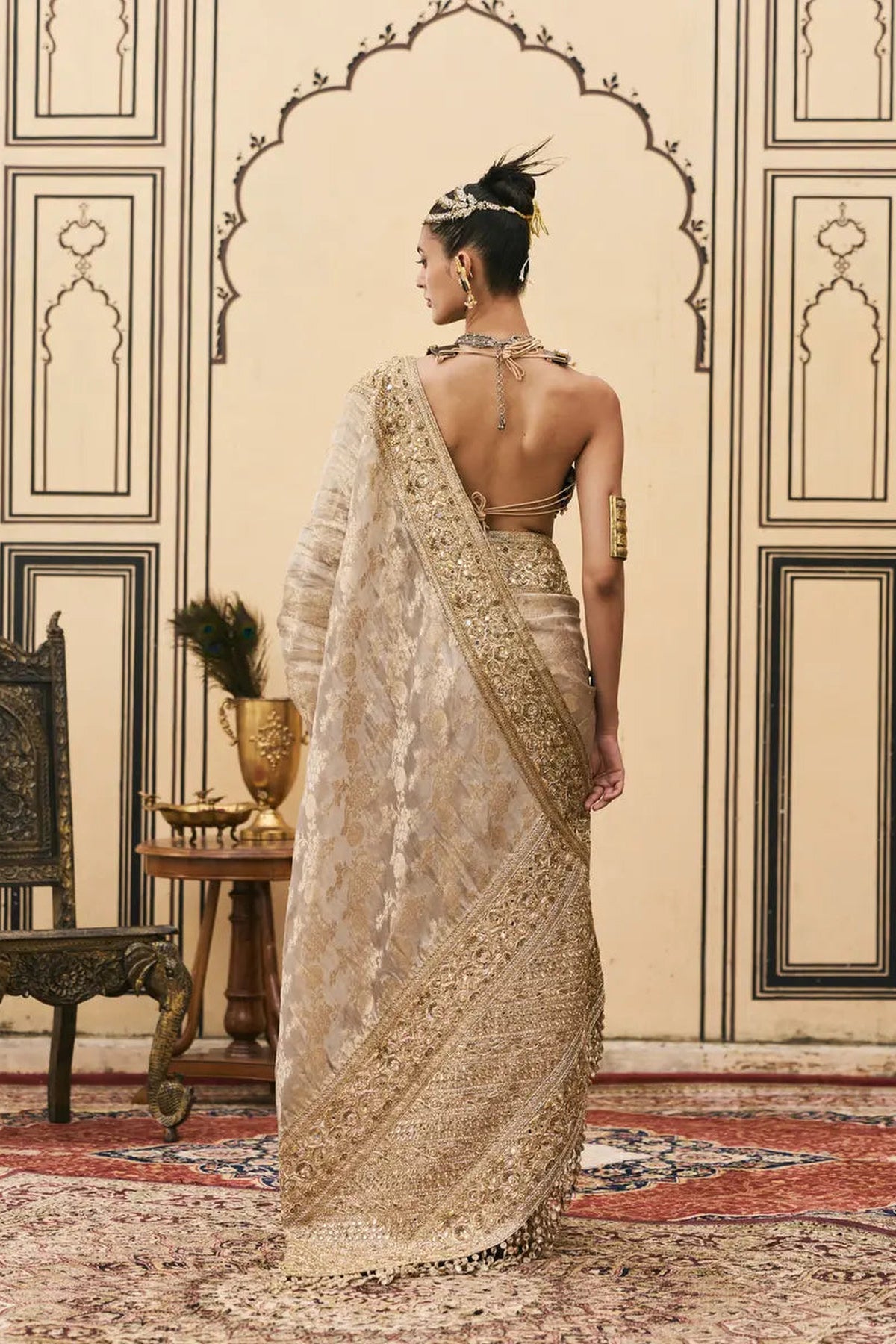 Dhoomra Tissue Brocade Metal Saree Set