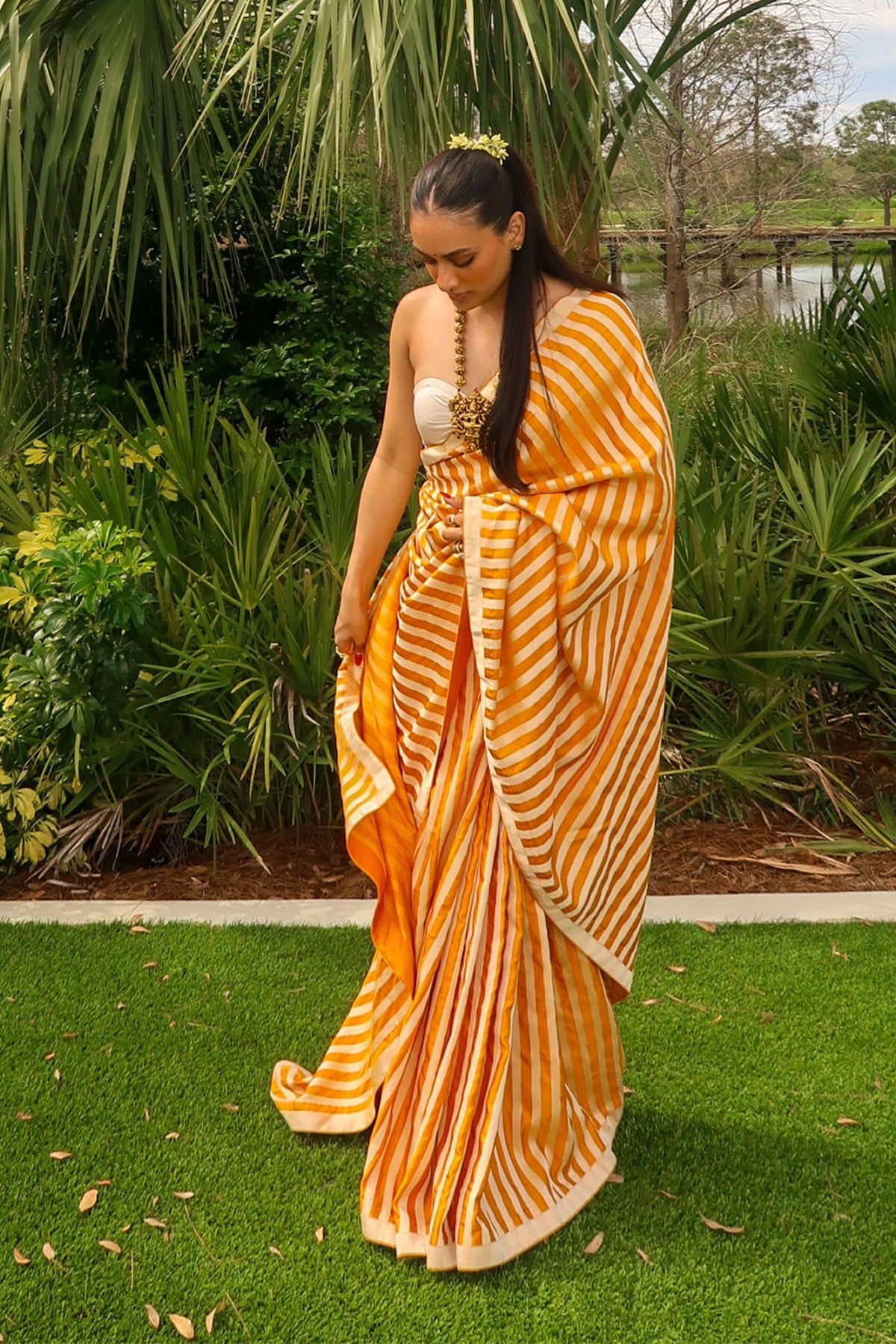 Ochre Candy Cane Saree