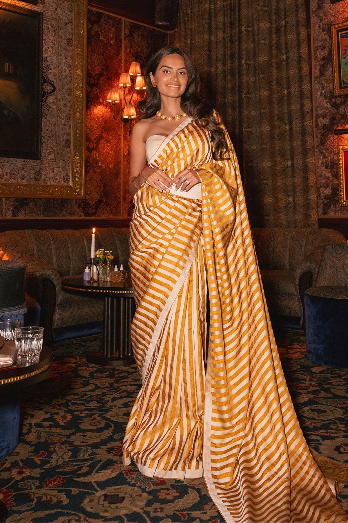 Ochre Candy Cane Saree