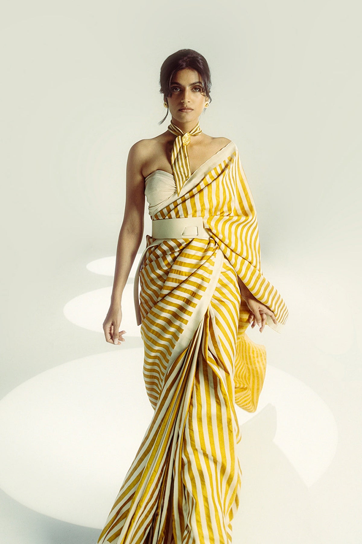 Ochre Candy Cane Saree