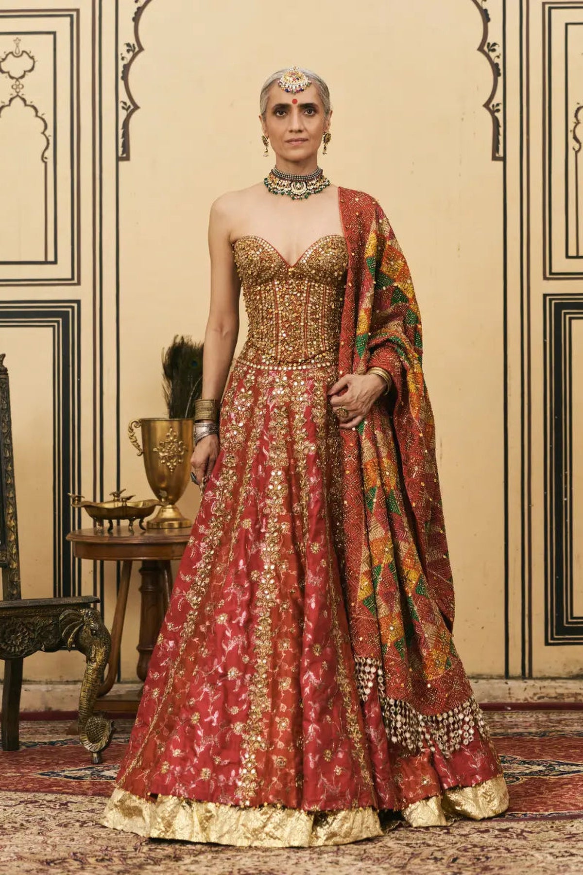 Do-Rang Brocade Gota Lehenga Set