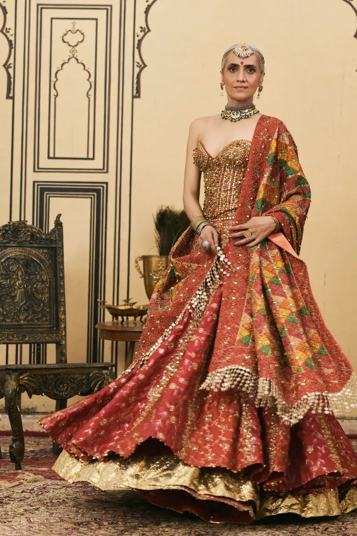 Do-Rang Brocade Gota Lehenga Set