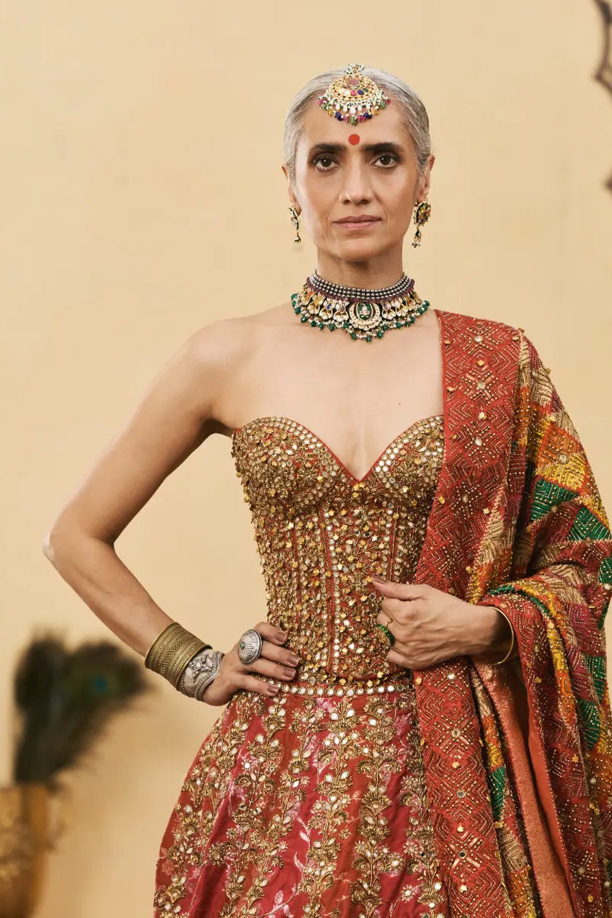 Do-Rang Brocade Gota Lehenga Set