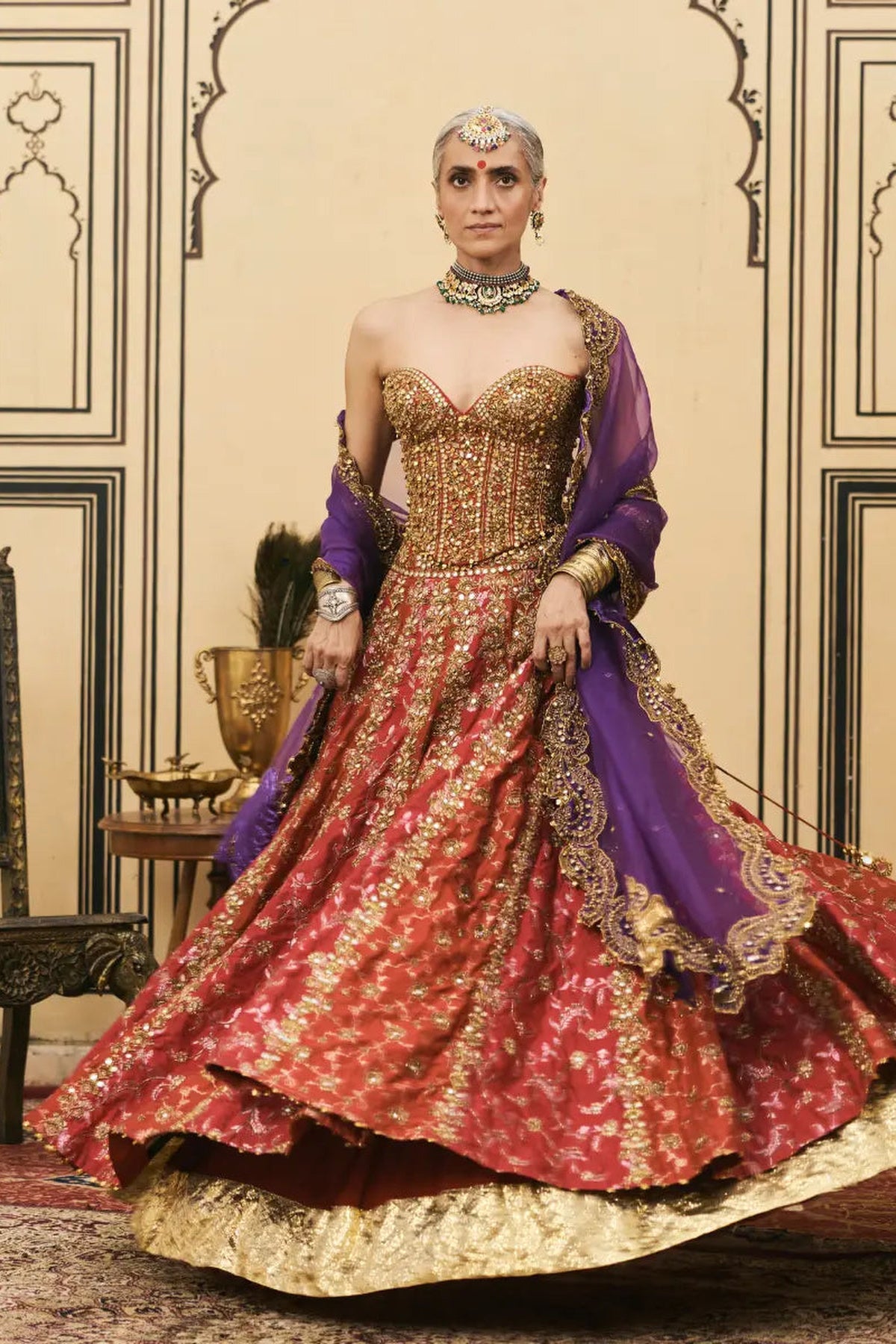 Do-Rang Brocade Gota Lehenga Set