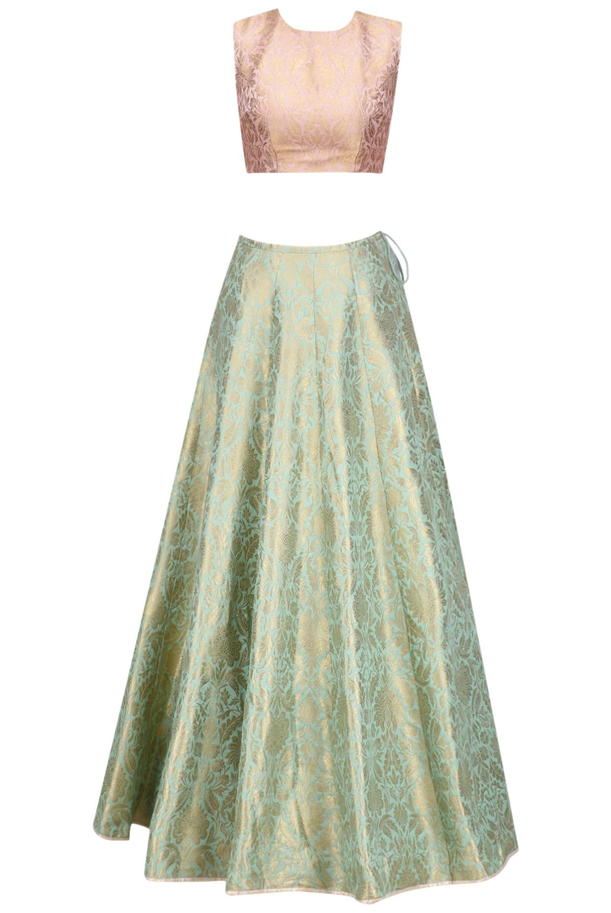 Dusky Rose Choli With Mint Lehenga & Dusky Rose Dupatta