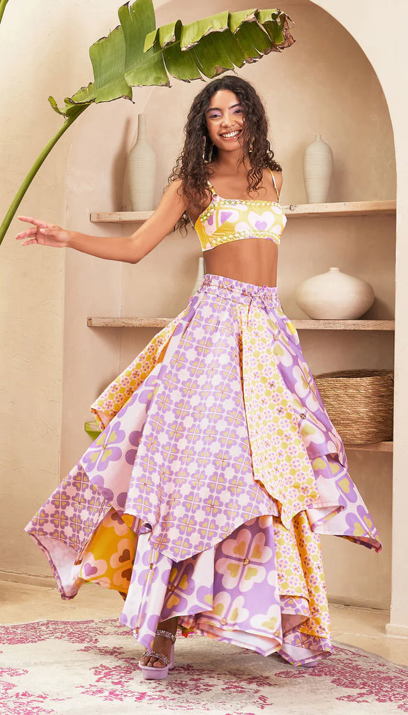 EUTHALIA - LILAC LAYERED SKIRT WITH BUSTIER