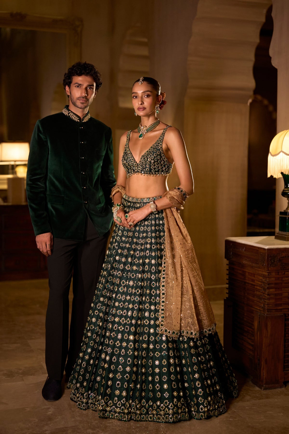 Emerald Stone Zardosi Lehenga