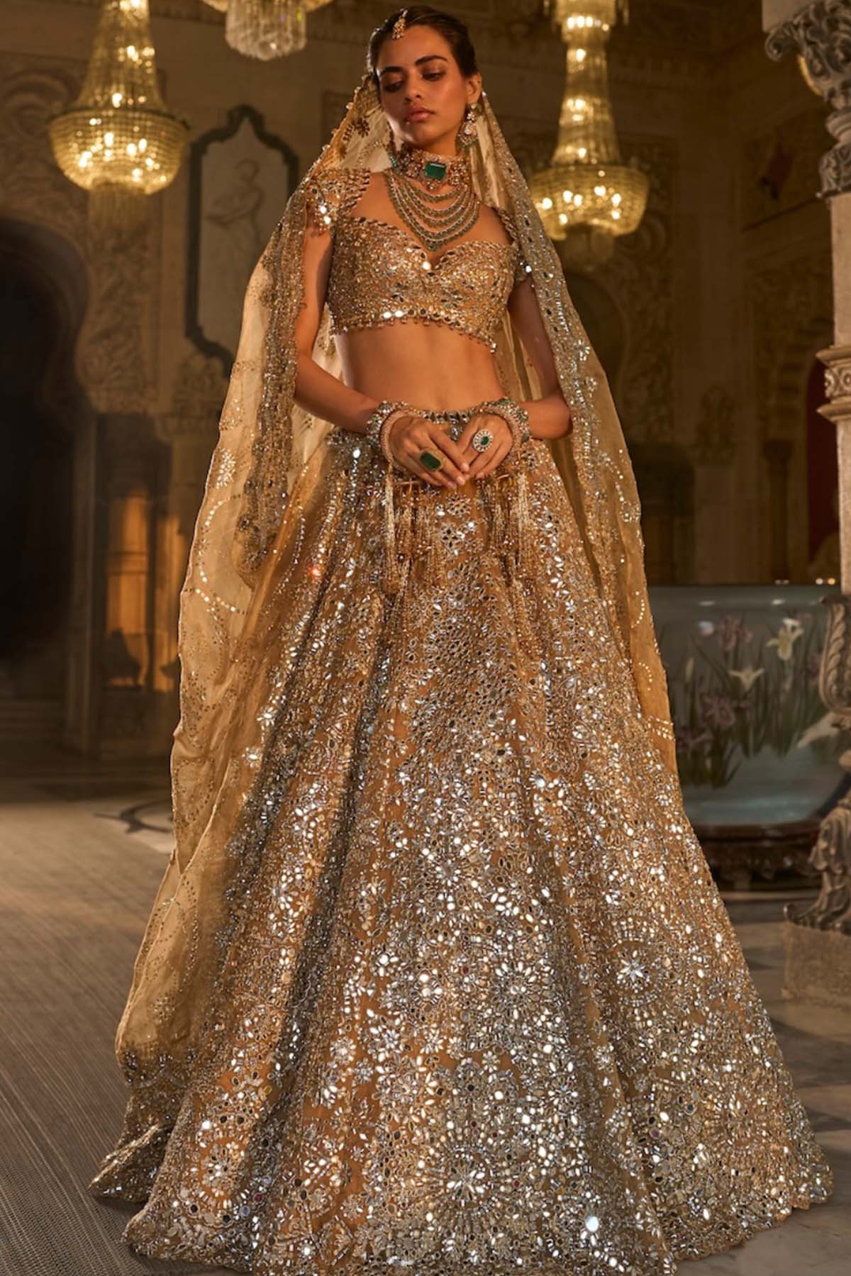 Gold Mirror Work Lehenga Set