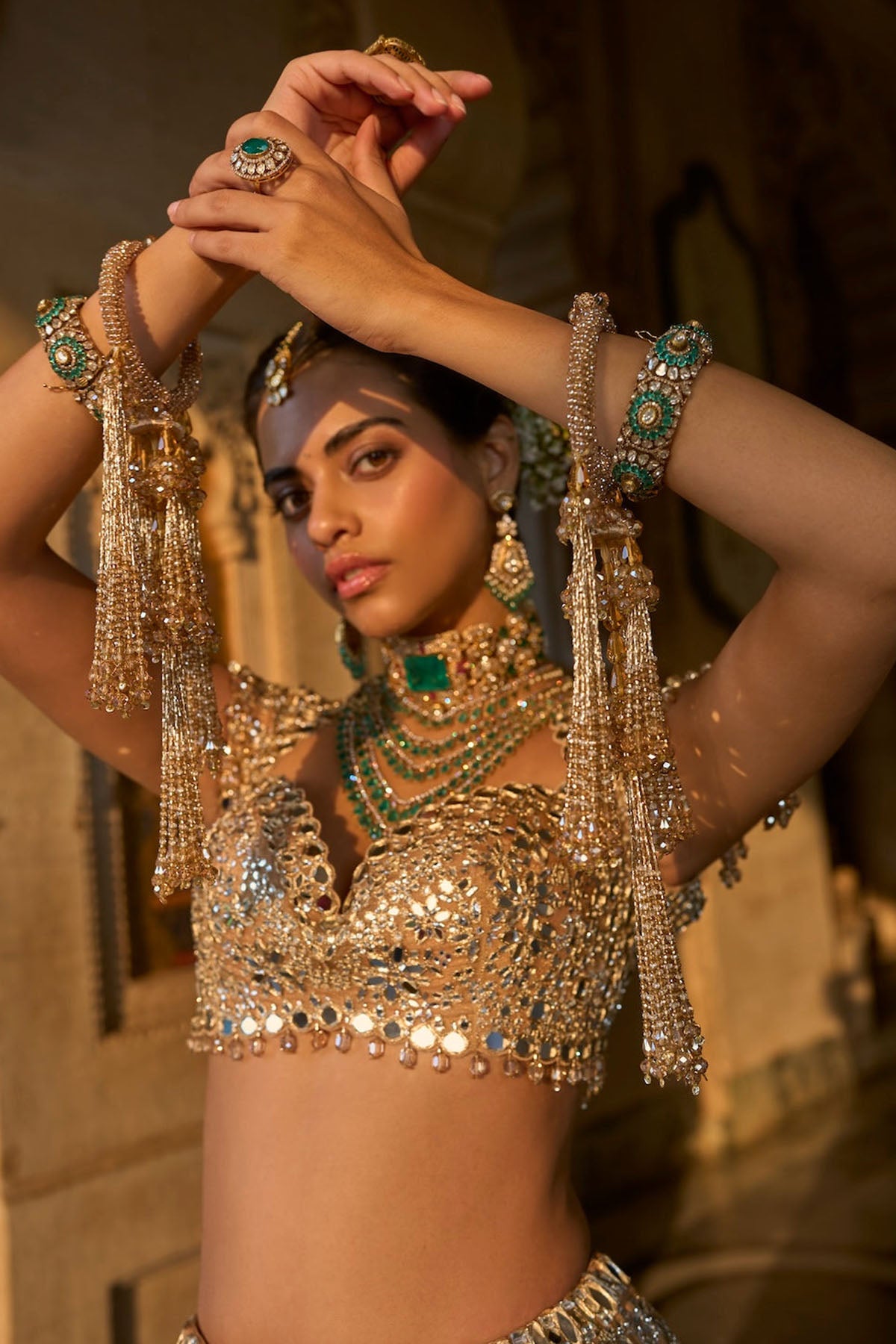 Gold Mirror Work Lehenga Set
