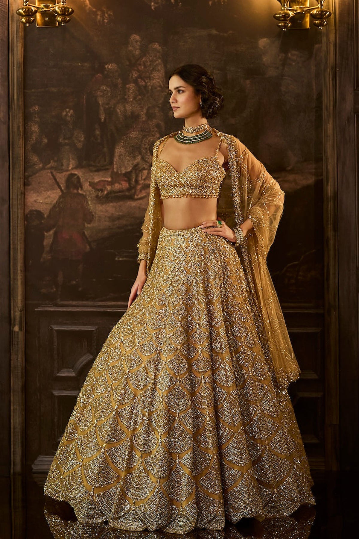 Gold Sequin & Crystal Lehenga Set