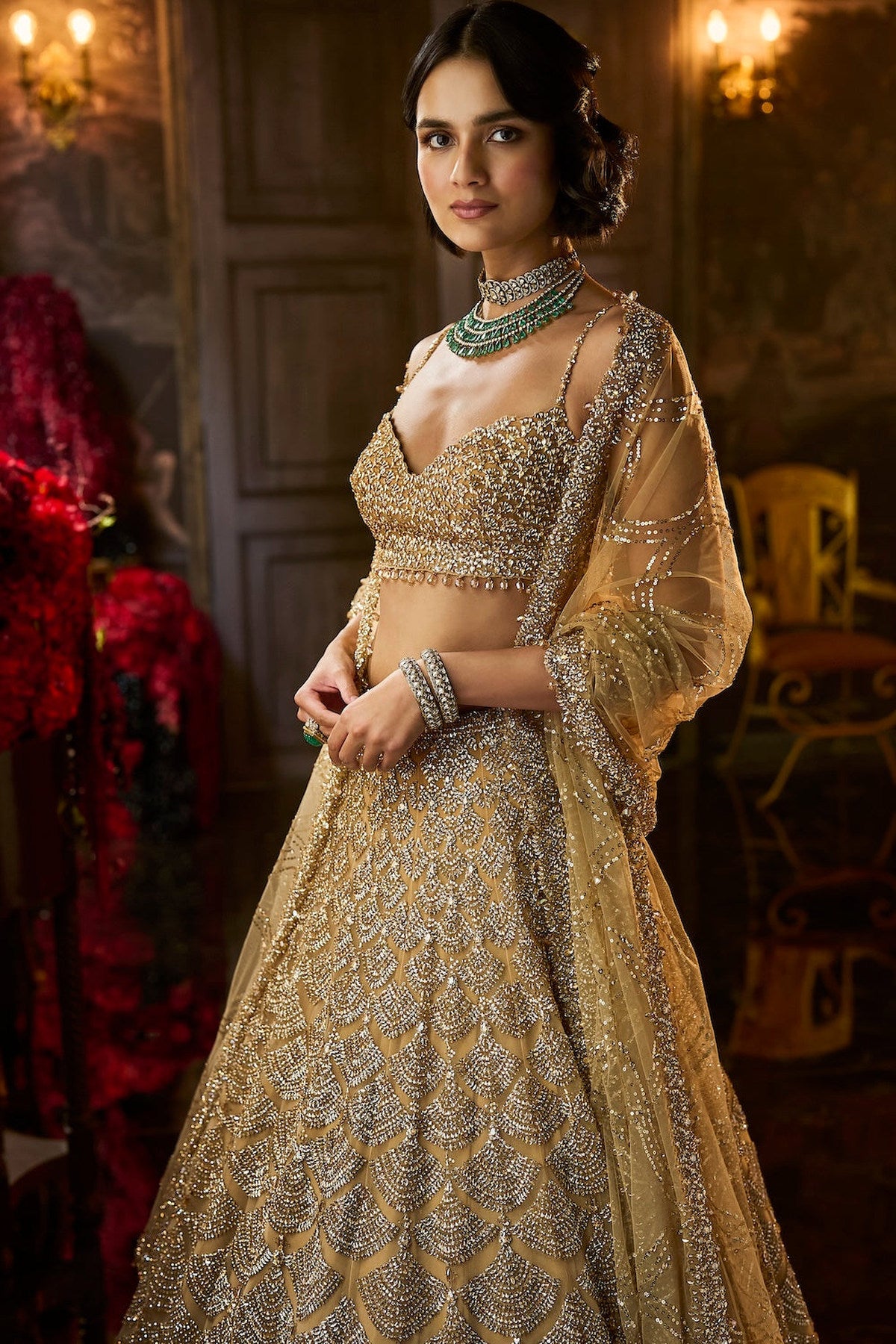 Gold Sequin & Crystal Lehenga Set