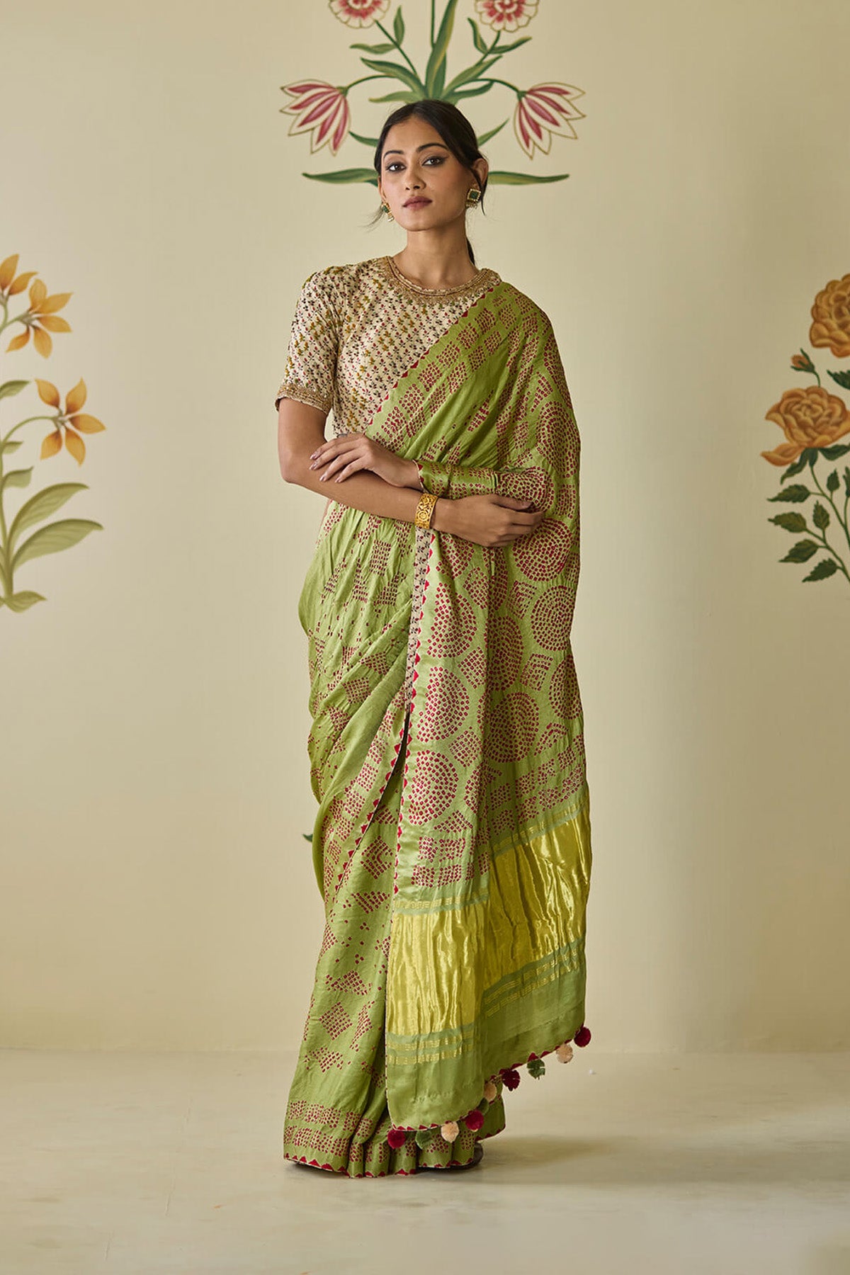 Green Bandhani Saree