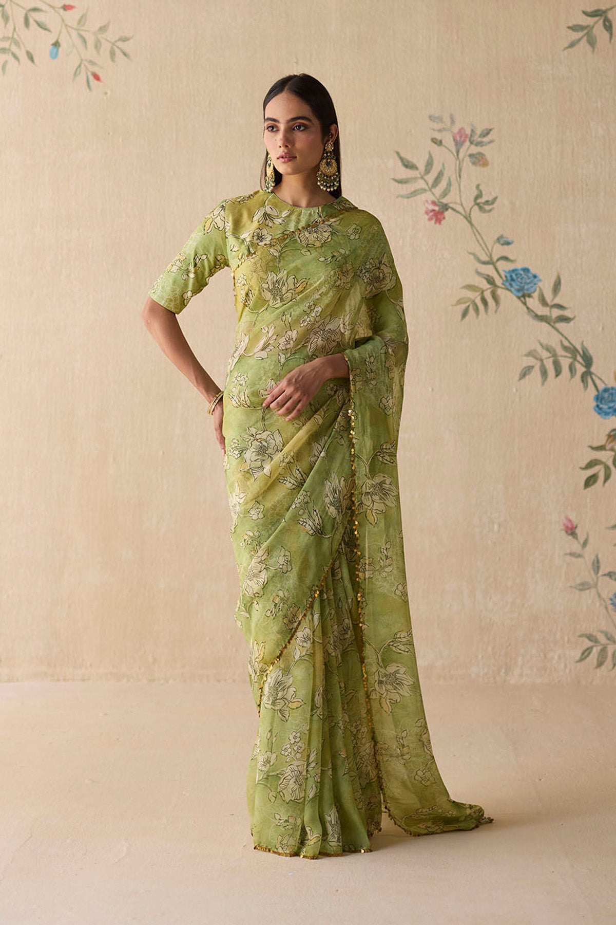 Green Floral Saree