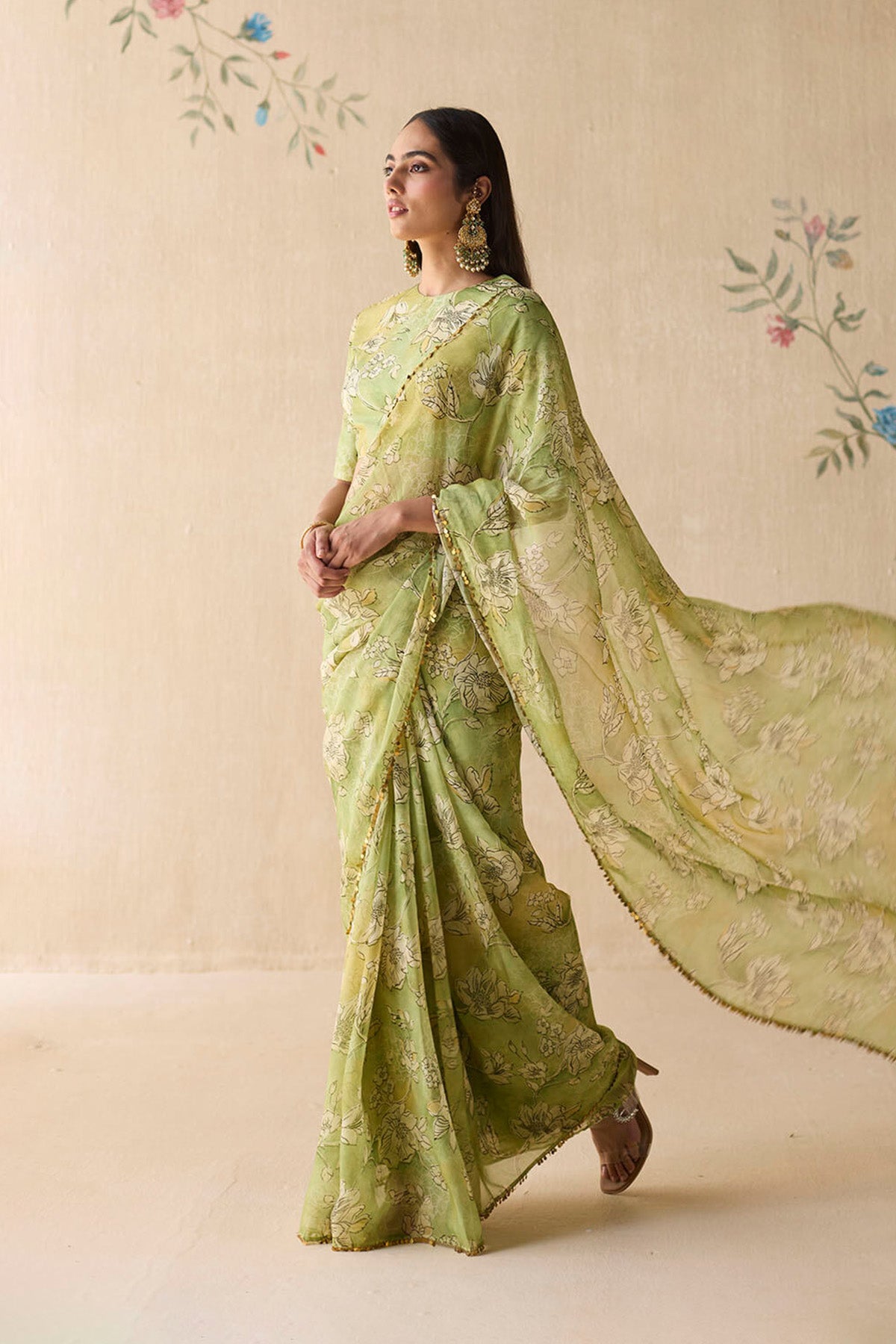 Green Floral Saree