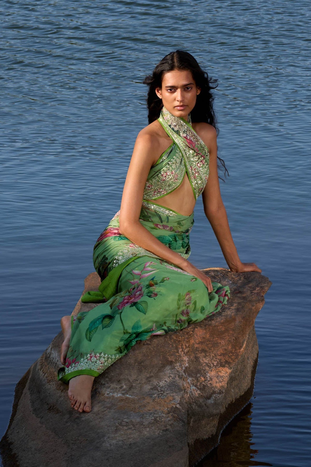 Green Ruh Printed Saree Set