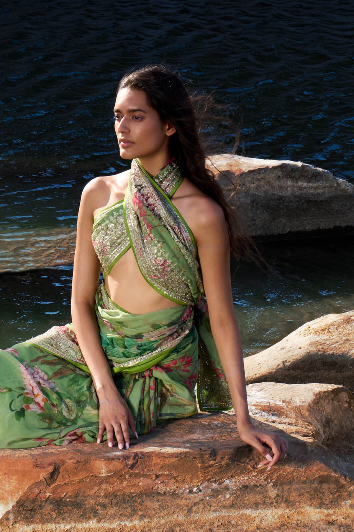 Green Ruh Printed Saree Set