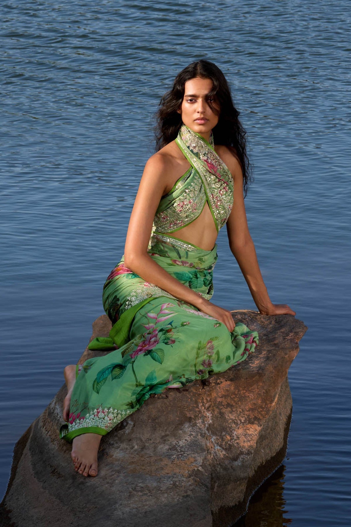 Green Ruh Printed Saree Set