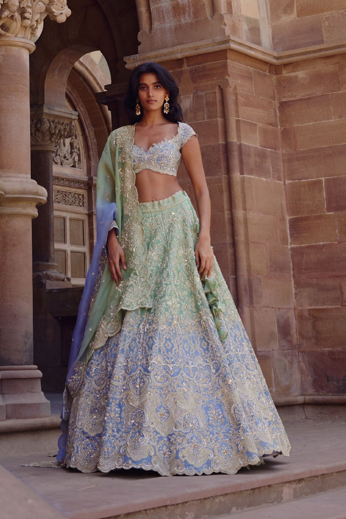 Green To Blue Ombre Smiti Lehenga Set