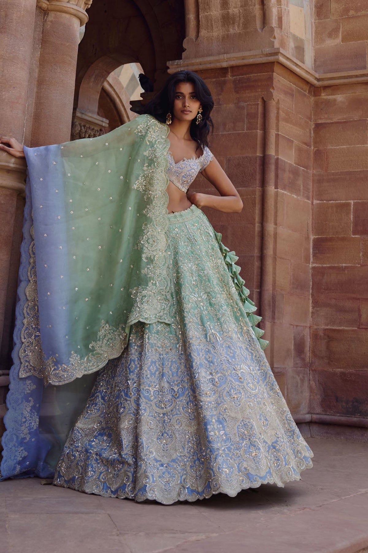 Green To Blue Ombre Smiti Lehenga Set