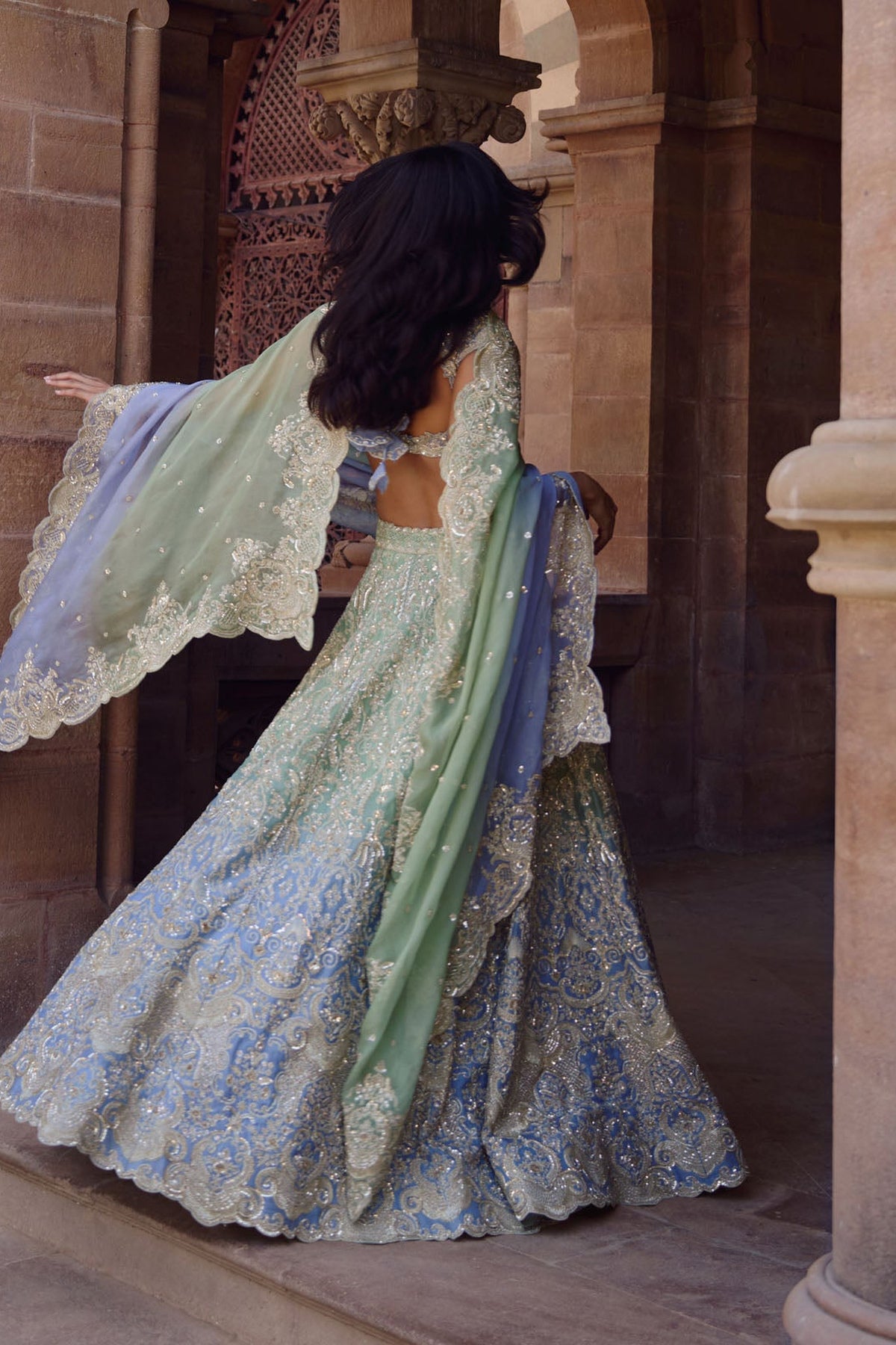 Green To Blue Ombre Smiti Lehenga Set