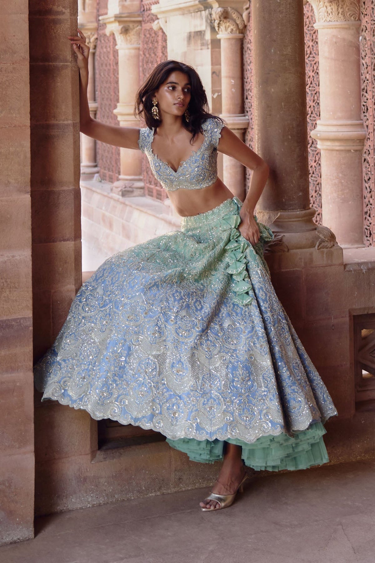 Green To Blue Ombre Smiti Lehenga Set