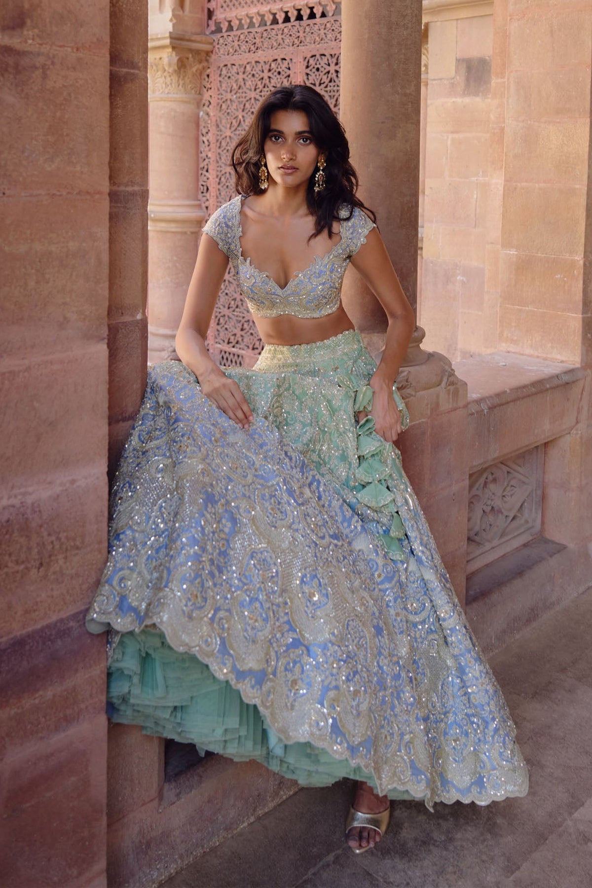 Green To Blue Ombre Smiti Lehenga Set