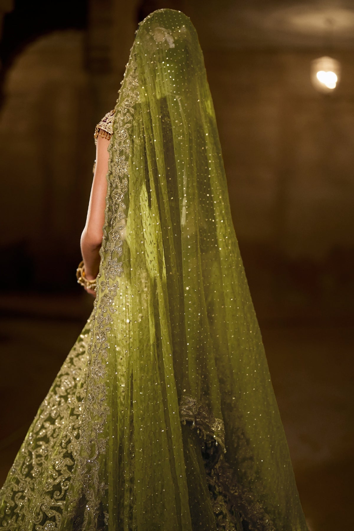 Green Velvet Zardosi Lehenga Set