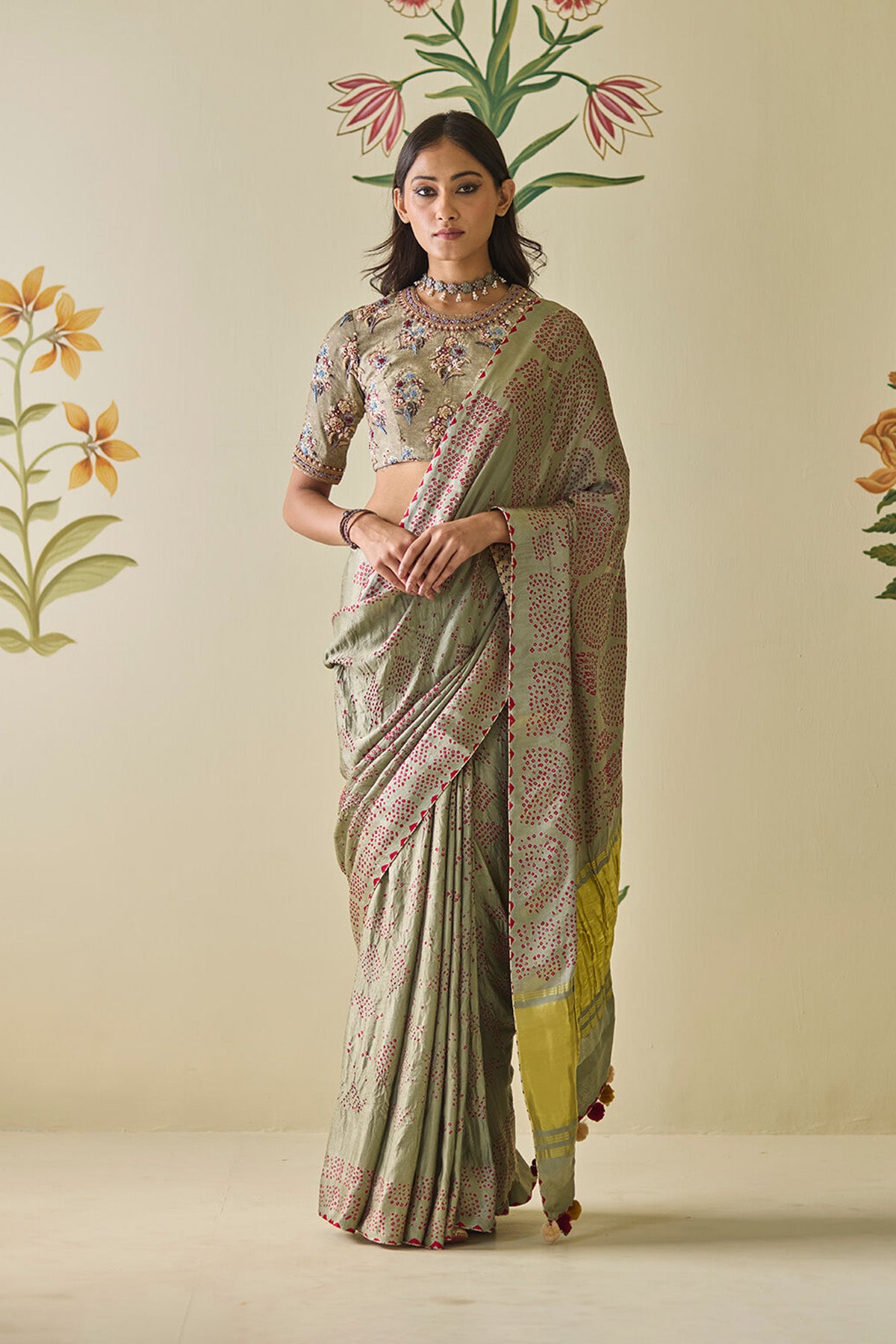 Grey Bandhani Saree