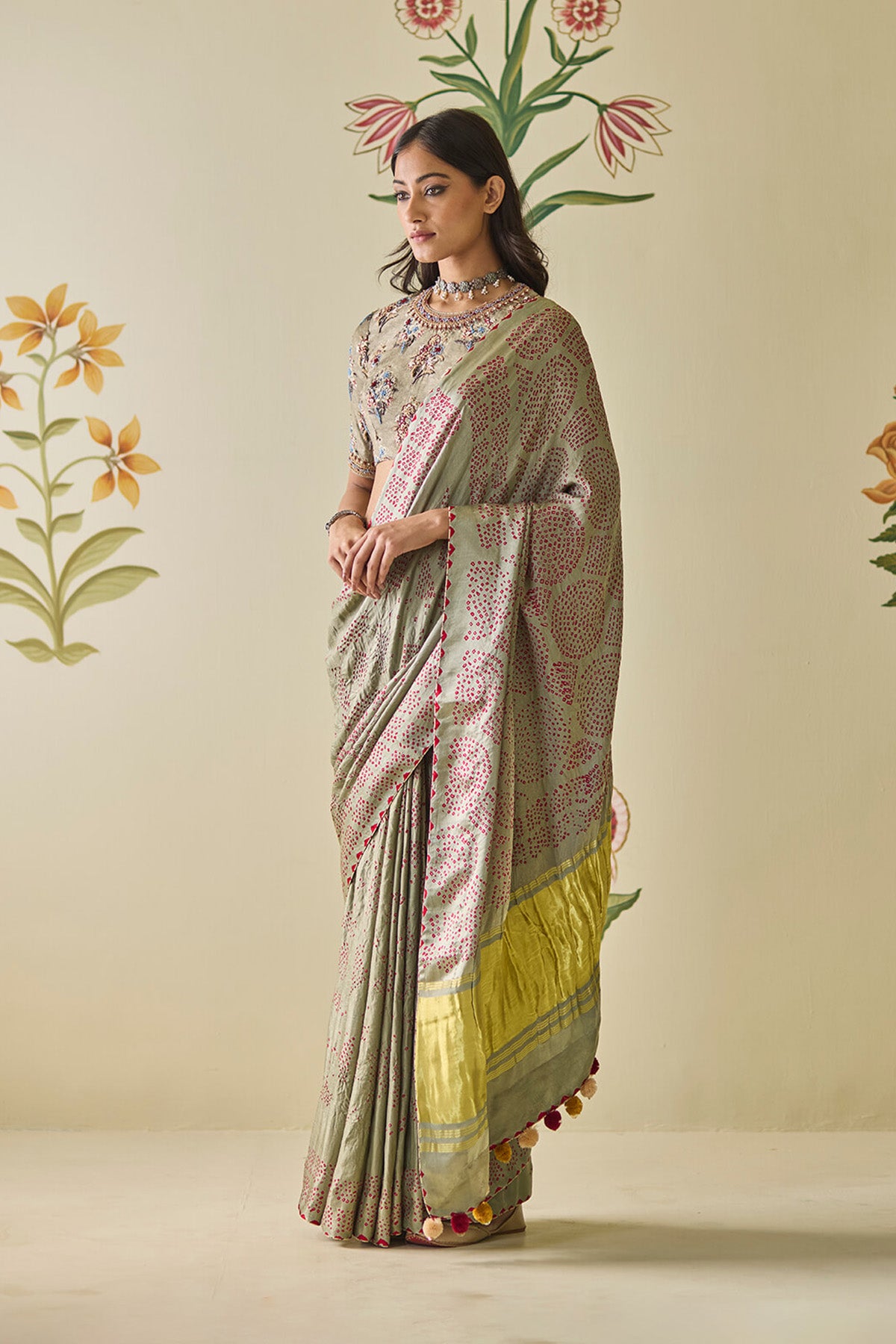 Grey Bandhani Saree