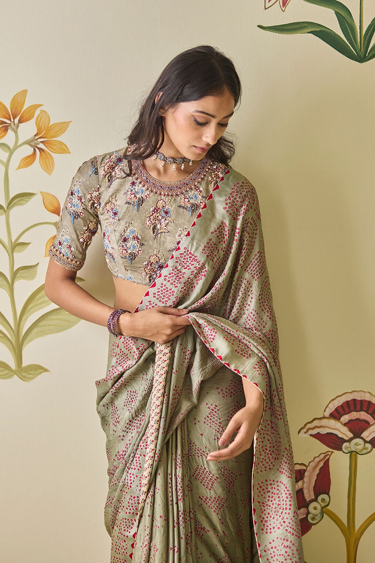 Grey Bandhani Saree