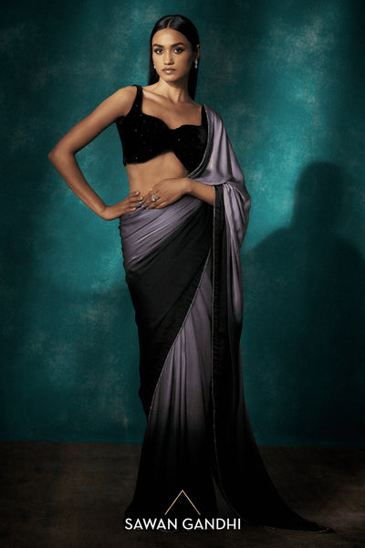 Grey black ombre saree - Ready To Ship