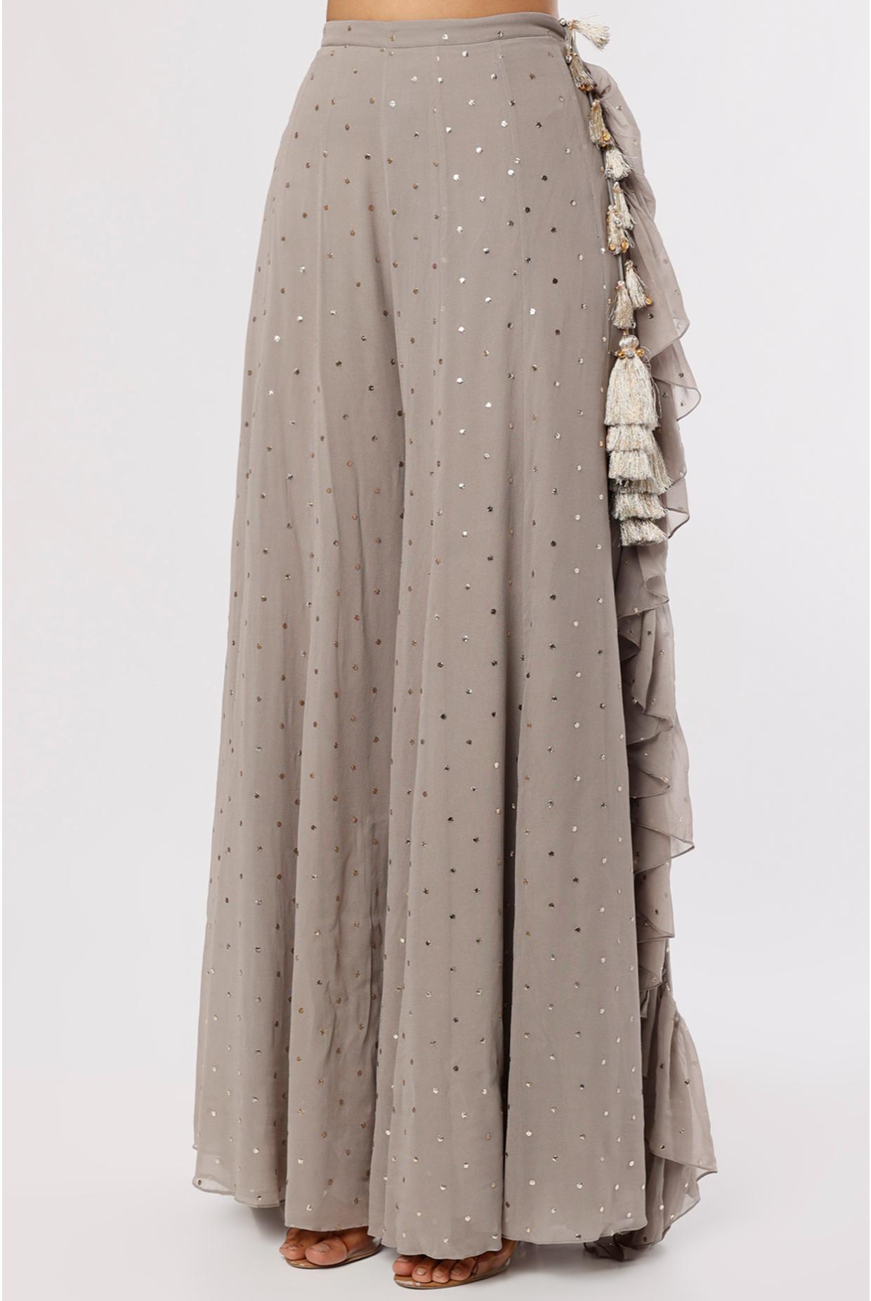 Grey Embroidered Choli & Frill Sharara
