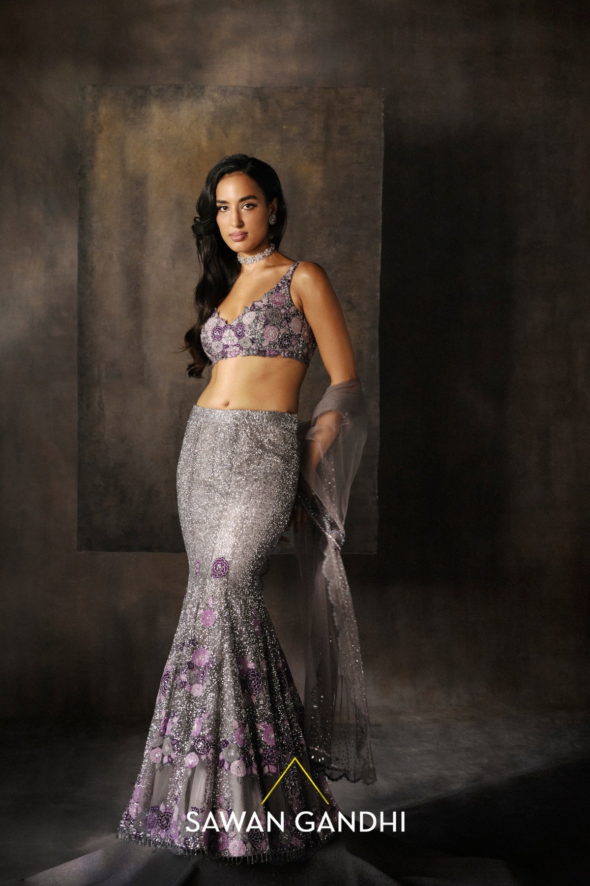 GREY FISHCUT APPLIQUÃƒâ€° LEHENGA